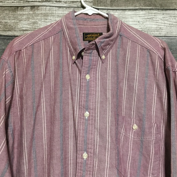 Vtg Eddie Bauer Striped Button Shirt Men’s L Red 100% Cotton Singapore - Picture 6 of 8